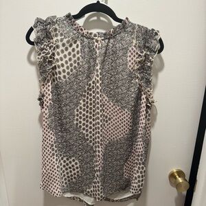 LOFT Multicolor Patterned Ruffle Blouse